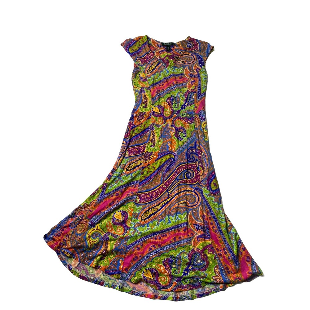 Ralph Lauren Floral Paisley A Line Structured Stretch Garden Party Dress Size S